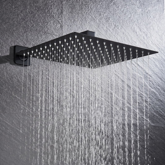 Rainfall Shower Head with Wall Arm - Square Overhead Shower, Stainless Steel, Wall Mounted