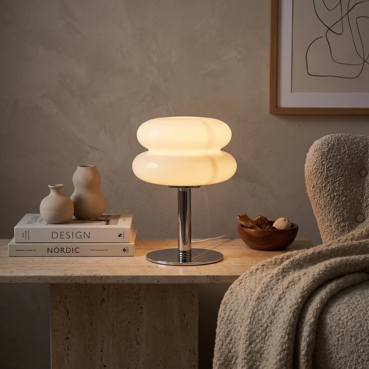 Mushroom Glass Table Lamp – Modern Bedside Lamp 28cm, USB