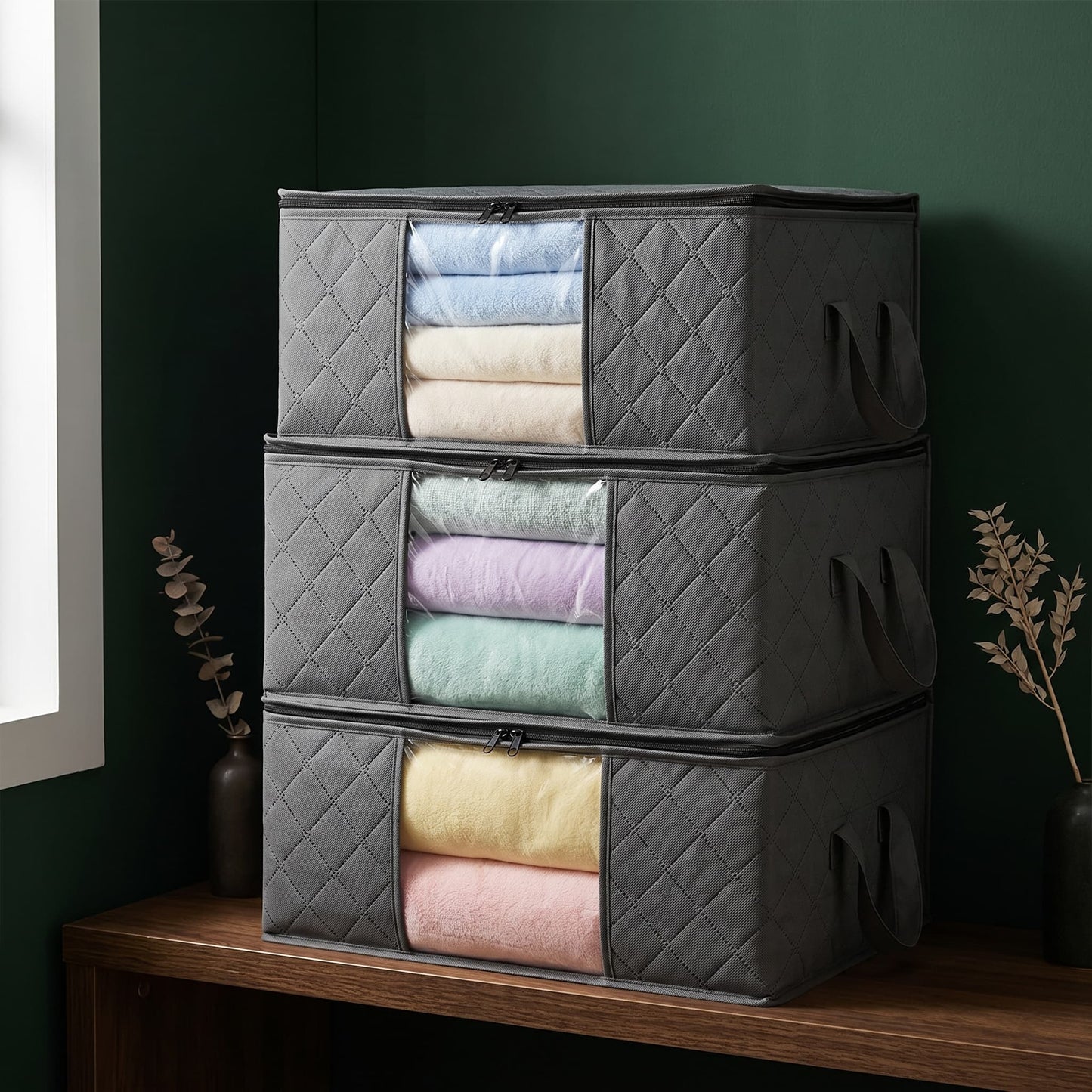 Under Bed Storage Bags 3-Pack - Large Foldable Clothes & Blanket Organiser with Clear Window