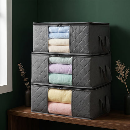 Under Bed Storage Bags 3-Pack - Large Foldable Clothes & Blanket Organiser with Clear Window