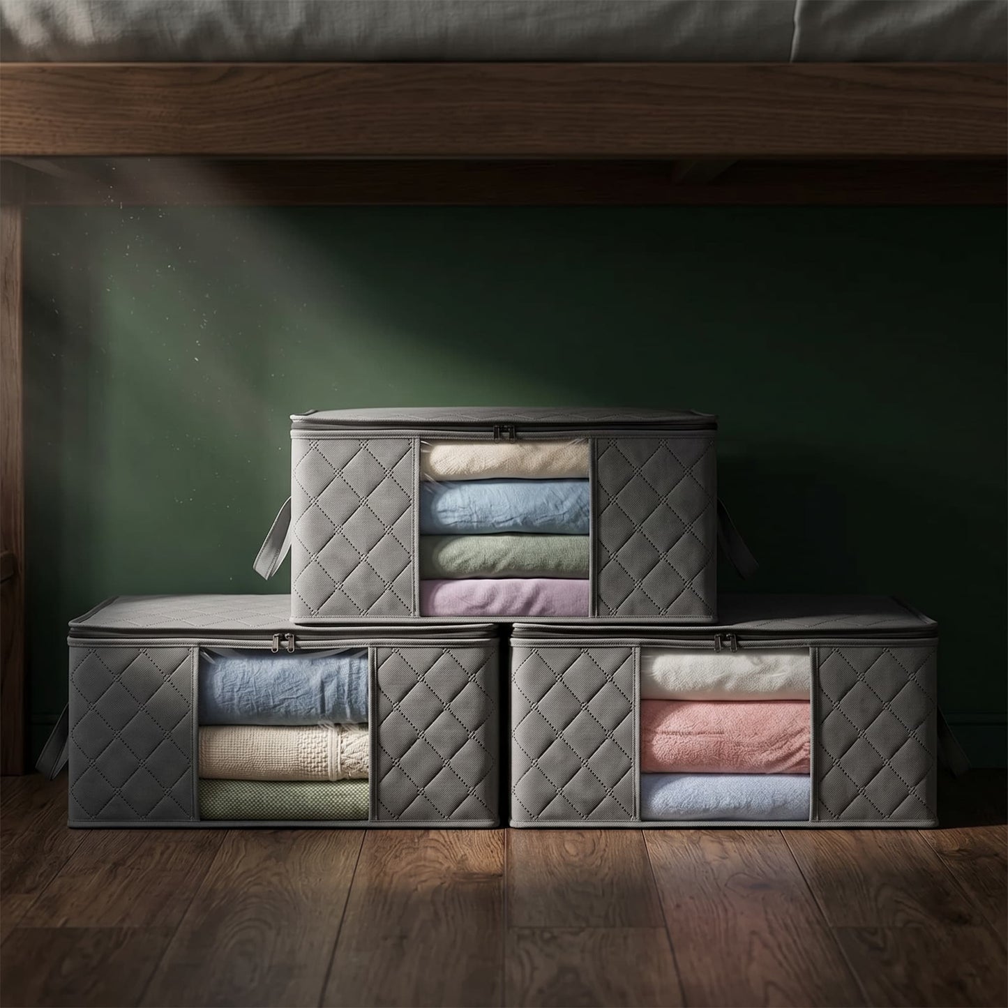 Under Bed Storage Bags 3-Pack - Large Foldable Clothes & Blanket Organiser with Clear Window