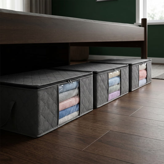 Under Bed Storage Bags 3-Pack - Large Foldable Clothes & Blanket Organiser with Clear Window