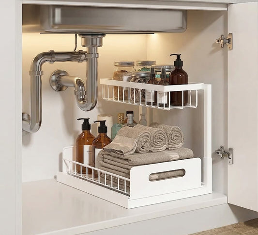 Under Sink Organiser – 2-Tier Pull Out Cabinet Storage Shelf