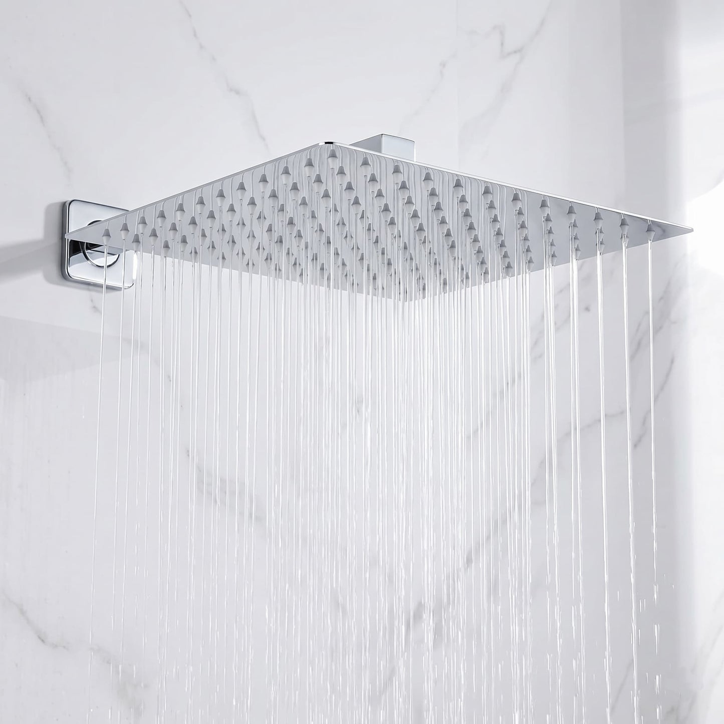Rainfall Shower Head with Wall Arm - Square Overhead Shower, Stainless Steel, Wall Mounted