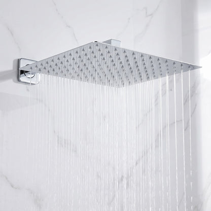 Rainfall Shower Head with Wall Arm - Square Overhead Shower, Stainless Steel, Wall Mounted