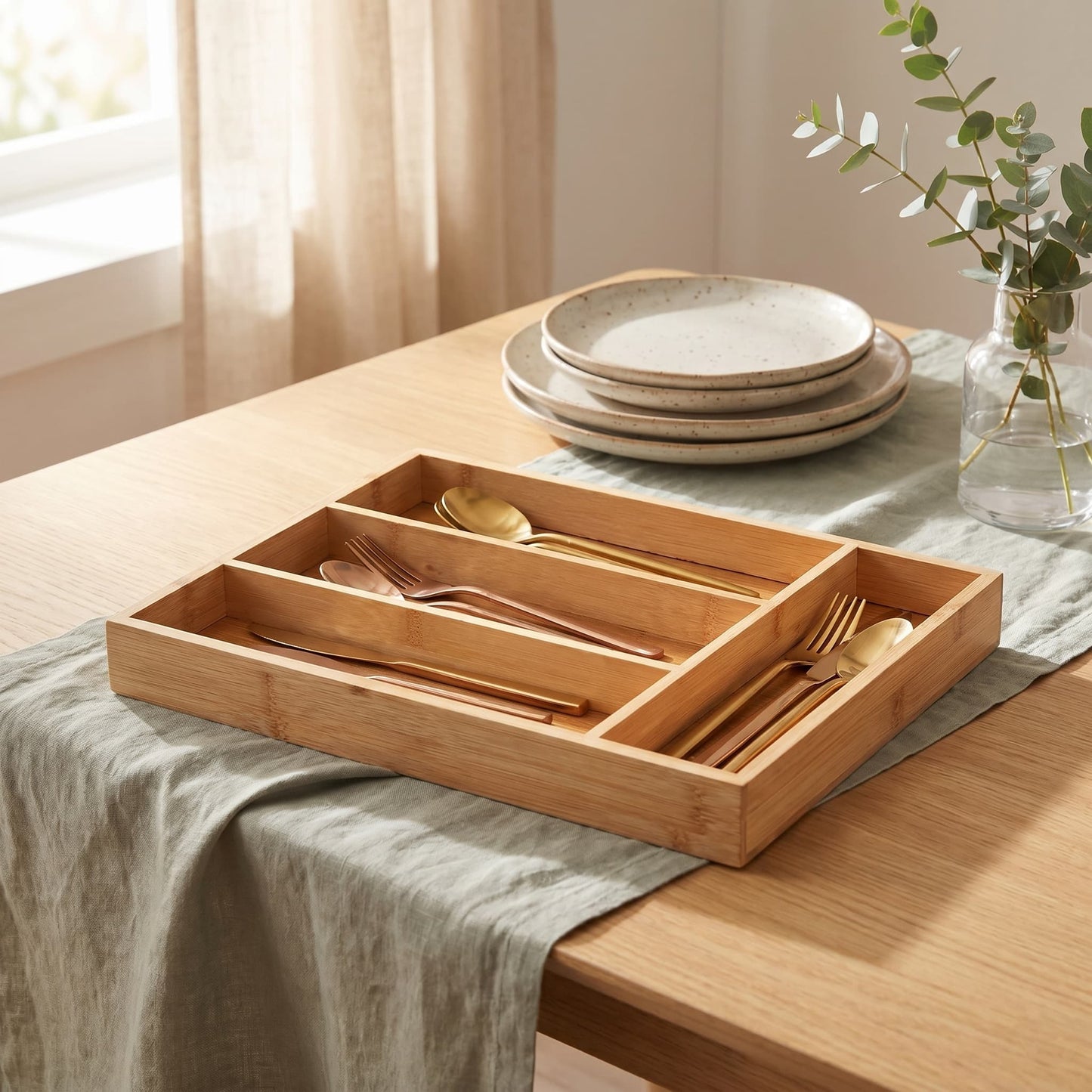 Cutlery Tray - Bamboo Kitchen Drawer Organiser