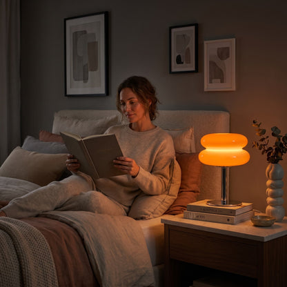 Mushroom Glass Table Lamp – Modern Bedside Lamp 28cm, USB