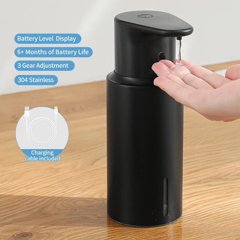 Automatic Soap Dispenser Touchless - 304 Stainless Steel, 480ml IPX7 Waterproof, USB-C Rechargeable for Bathroom & Kitchen