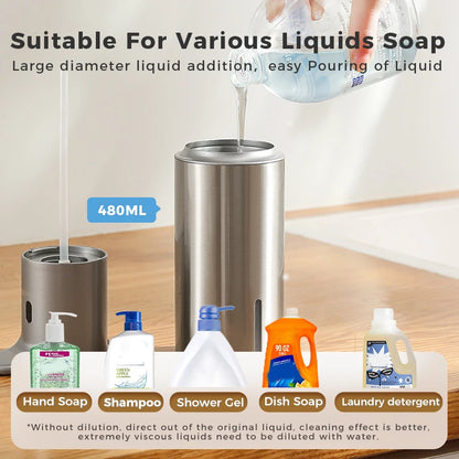 Automatic Soap Dispenser Touchless - 304 Stainless Steel, 480ml IPX7 Waterproof, USB-C Rechargeable for Bathroom & Kitchen