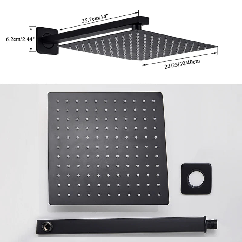 Rainfall Shower Head with Wall Arm - Square Overhead Shower, Stainless Steel, Wall Mounted