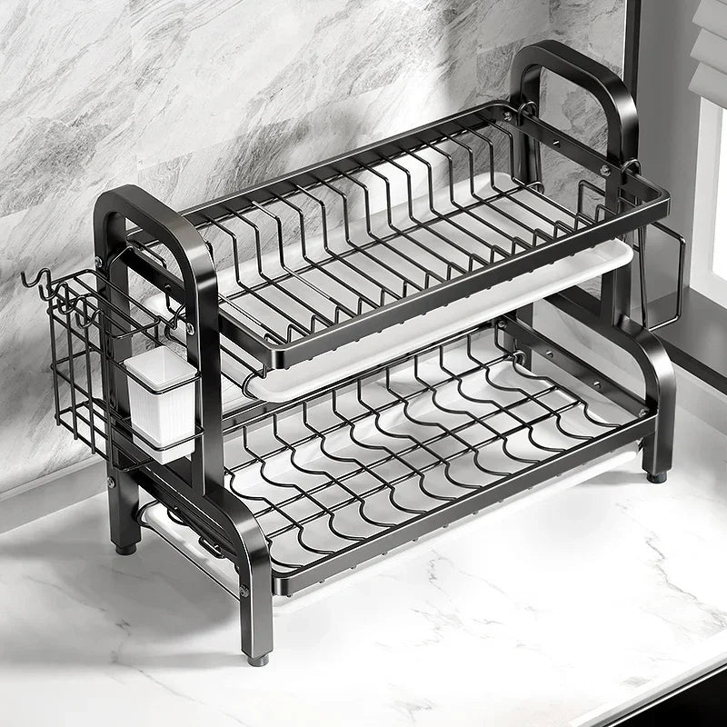 Dish Rack with Drain Pipe – 2-Tier Rust-Proof Kitchen Drying Rack & Drainboard