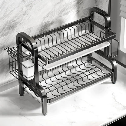 Dish Rack with Drain Pipe – 2-Tier Rust-Proof Kitchen Drying Rack & Drainboard