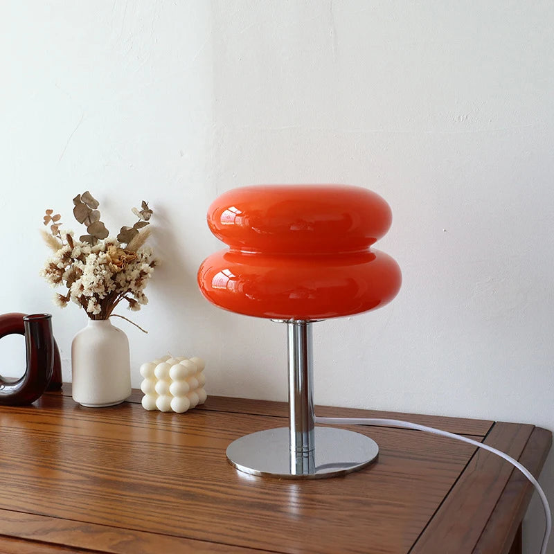 Mushroom Glass Table Lamp – Modern Bedside Lamp 28cm, USB
