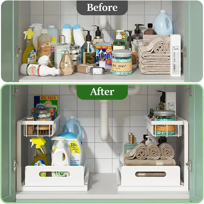 Under Sink Organiser – 2-Tier Pull Out Cabinet Storage Shelf