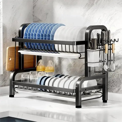 Dish Rack with Drain Pipe – 2-Tier Rust-Proof Kitchen Drying Rack & Drainboard