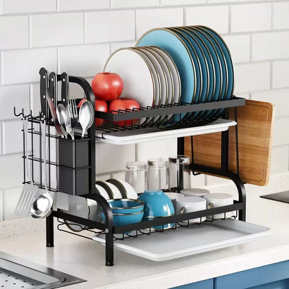 Dish Rack with Drain Pipe – 2-Tier Rust-Proof Kitchen Drying Rack & Drainboard