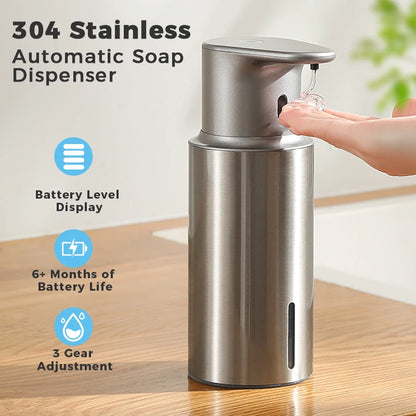 Automatic Soap Dispenser Touchless - 304 Stainless Steel, 480ml IPX7 Waterproof, USB-C Rechargeable for Bathroom & Kitchen