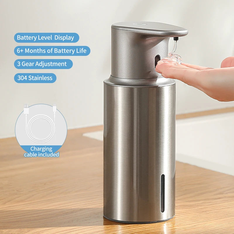 Automatic Soap Dispenser Touchless - 304 Stainless Steel, 480ml IPX7 Waterproof, USB-C Rechargeable for Bathroom & Kitchen