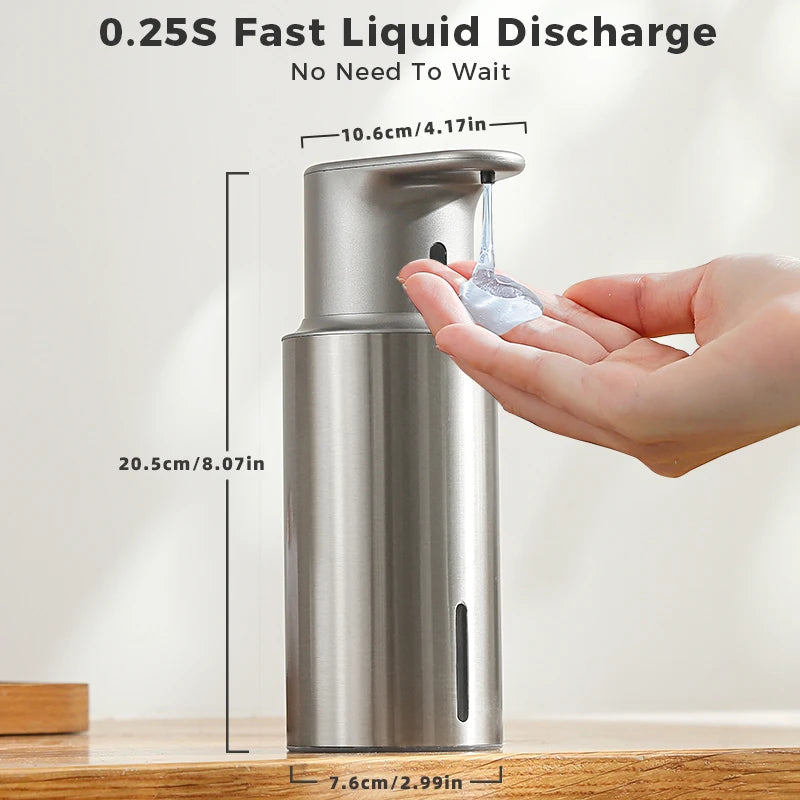 Automatic Soap Dispenser Touchless - 304 Stainless Steel, 480ml IPX7 Waterproof, USB-C Rechargeable for Bathroom & Kitchen